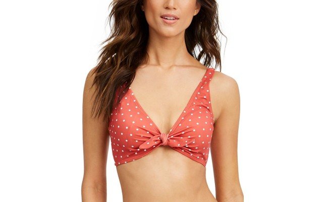  Printed Tie-Front Underwire Bikini Top, Terracotta, 36 C