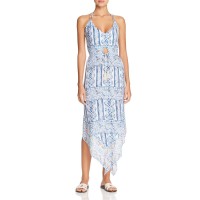Surf Gypsy Pop Border Print Halter Dress Swim Cover-Up,, Navy, Medium