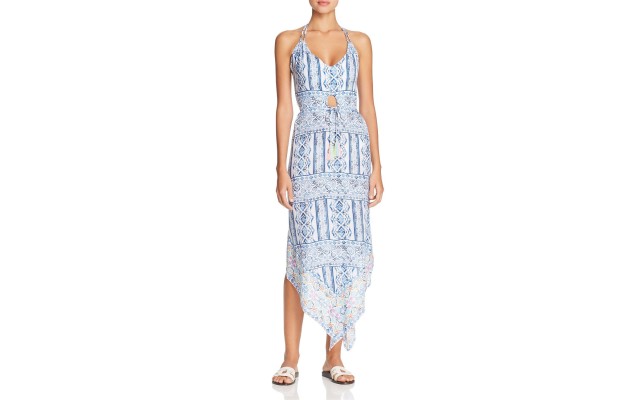  Pop Border Print Halter Dress Swim Cover-Up,, Navy, Medium