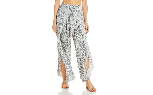  Printed Wrap Pants Swim Cover-Up, Gray, Medium