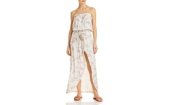  Snakeskin Print Maxi Dress Swim Cover-Up, Large,ivory