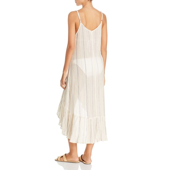  Sunset Stripe Dress Swim Cover-Up, Medium, ivory