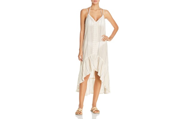  Sunset Stripe Dress Swim Cover-Up, Medium, ivory