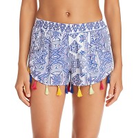 Surf Gypsy Womens Printed Tassels Shorts Swim Cover-up Blue M