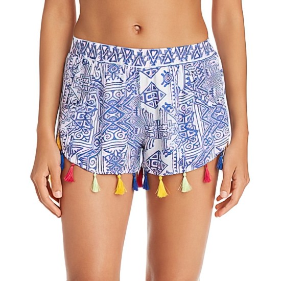 Surf Gypsy Womens Printed Tassels Shorts Swim Cover-up Blue M
