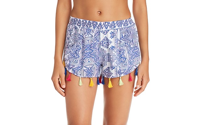 Surf Gypsy Womens Printed Tassels Shorts Swim Cover-up Blue M