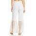  Womens Smocked Tassel Pants Swim Cover-Up White L