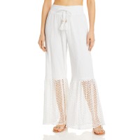 Surf Gypsy Womens Smocked Tassel Pants Swim Cover-Up White L