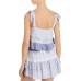  Women’s Striped Combo Ruffle Swim Cover-Up Tank Top, Blue/White, Medium