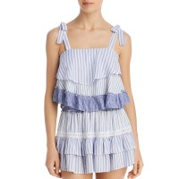 Surf Gypsy Women’s Striped Combo Ruffle Swim Cover-Up Tank Top, Blue/White, Medium