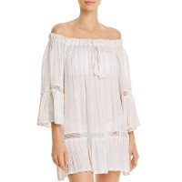 Surf Gypsy Womens Striped Sequins Caftan Swim Cover-Up Ivory M