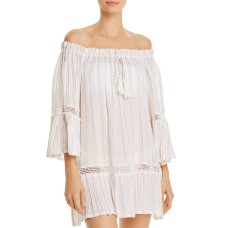 Surf Gypsy Womens Striped Sequins Caftan Swim Cover-Up Ivory M