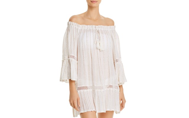  Womens Striped Sequins Caftan Swim Cover-Up Ivory M