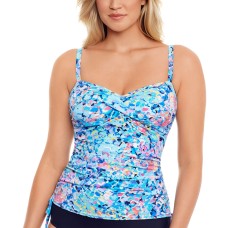 Swim Solutions Adjustable-Side-Tie Underwire Tankini Top, 8, Multicolor