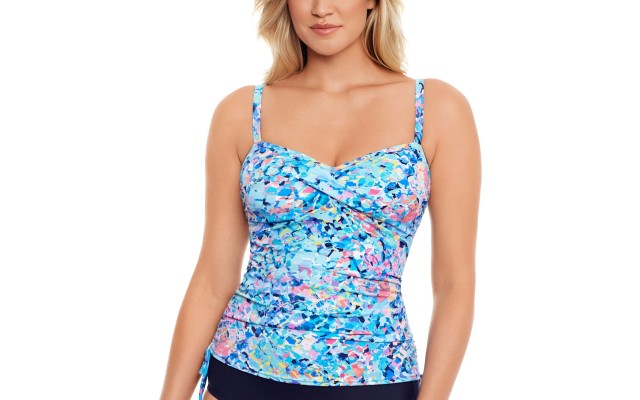 Adjustable-Side-Tie Underwire Tankini Top, 8, Multicolor