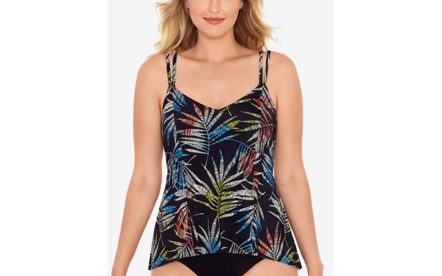  Palm-Print Tankini Top, Black/Multi, 10