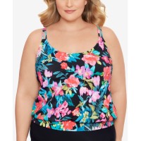 Swim Solutions Plus Size In Living Color Blouson Tankini Top, Multi, 18W