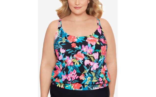  Plus Size In Living Color Blouson Tankini Top, Multi, 18W