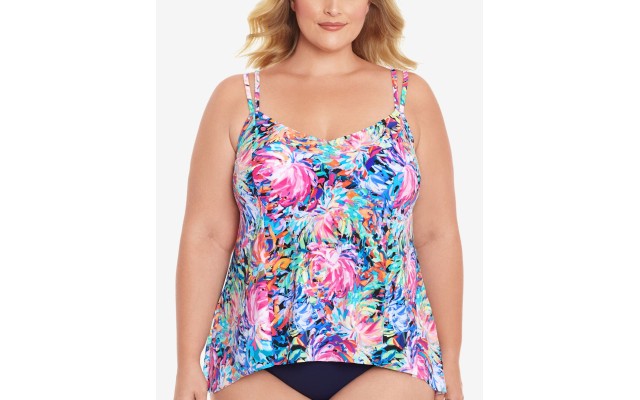  Plus Size Magnolia Tankini Top, Multi,18W