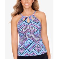 Swim Solutions Printed High-Neck Cut-Out Tankini Top, Multi, 8