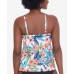  Printed High-Neck Overlap-Hem Tankini Top, Multi, 10