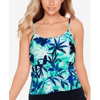 Swim Solutions Printed Triple-Tier Tankini Top, Blue/Multi, 16