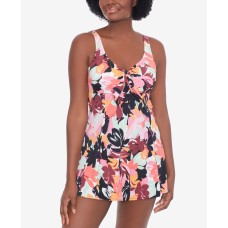 Swim Solutions Printed Tummy-Control Swimdress, 14, Multicolor