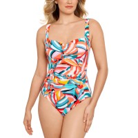 Swim Solutions Shirred Tummy-Control One-Piece Swimsuit, Multi, 14