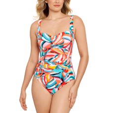 Swim Solutions Shirred Tummy-Control One-Piece Swimsuit, Multi, 14
