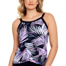 Swim Solutions Sprinkle Leaf Printed Underwire Crossover-Hem Tankini Top, Multi, 8