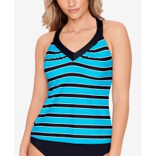 Swim Solutions Striped Ring-Back Tankini Top, 12, Black/Blue