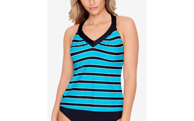  Striped Ring-Back Tankini Top, 12, Black/Blue