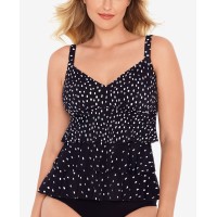 Swim Solutions Tiered Tankini Top, Black/White,18