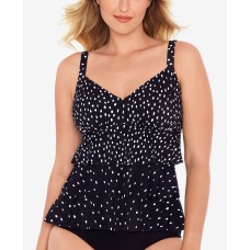 Swim Solutions Tiered Tankini Top, Black/White,18
