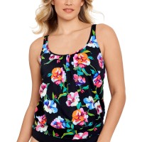 Swim Solutions Underwire Blouson Tankini Top,  Women’s Swimsuit, Multi, 14