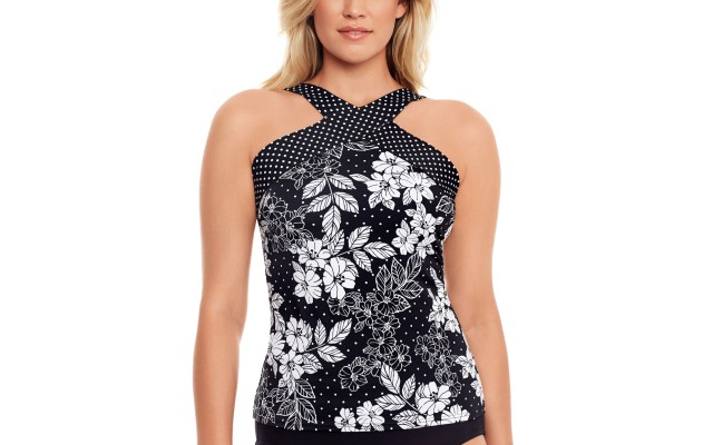 Underwire Tankini Top, Black,12