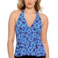 Swim Solutions Women's Halter Ruffle Tankini Tops, Navy, 10