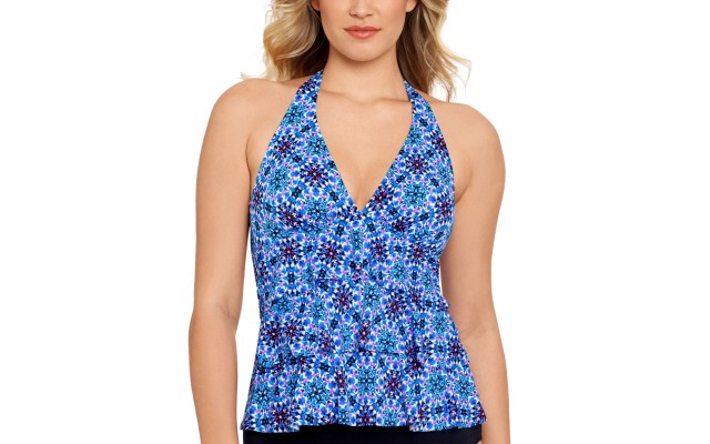  Women's Halter Ruffle Tankini Tops, Navy, 10