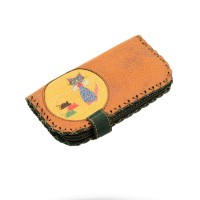 The Season Essentials Handmade Womens Vegan Wallet Water-based Print Eco Friendly Faux Leather Wallet, Orange, Cats and Mice