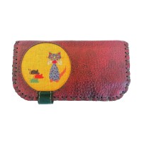 The Season Essentials Handmade Womens Vegan Wallet Water-based Print Eco Friendly Faux Leather Wallet, Red, Cats and Mice