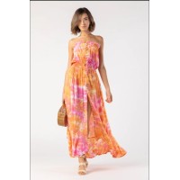 Tiare Hawaii Womens Oasis Tie-Dye Maxi Dress Swim Cover-Up Orange