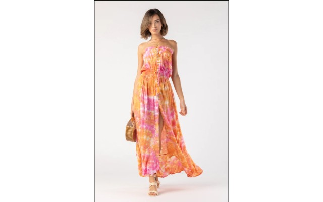  Womens Oasis Tie-Dye Maxi Dress Swim Cover-Up Orange