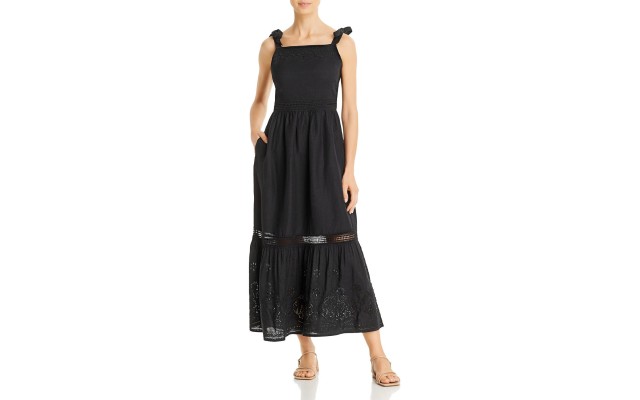  Embroidered Sleeveless Cover-Up Dress, X-Large, Black