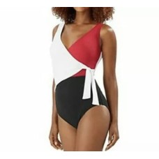 Tommy Bahama Island Cays Colorblock Wrap-Front One-Piece Swimsuit, Red, 10