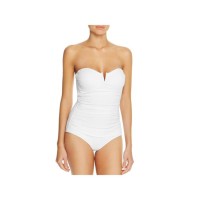 Tommy Bahama Womens Ruched Tummy Control One-Piece Swimsuit, White, Size 10