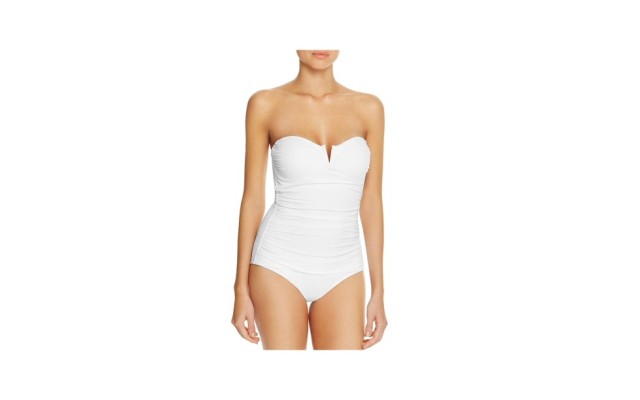  Womens Ruched Tummy Control One-Piece Swimsuit, White, Size 10