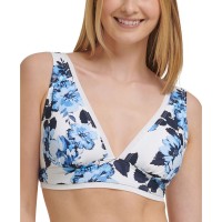 Tommy Hilfiger Mesh-Trim Printed Bikini Top Women’s Swimsuit, Medium, Blue/white