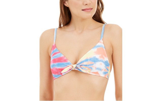  Tie-Dye Tie-Front Bikini Top, Large, Pink