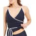  Wrap-Front Belted Tankini Top, Medium, Navy