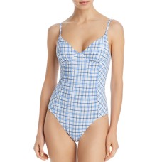 Tory Burch Swimwear Gingham One-Piece Swimsuit, Blue, XS